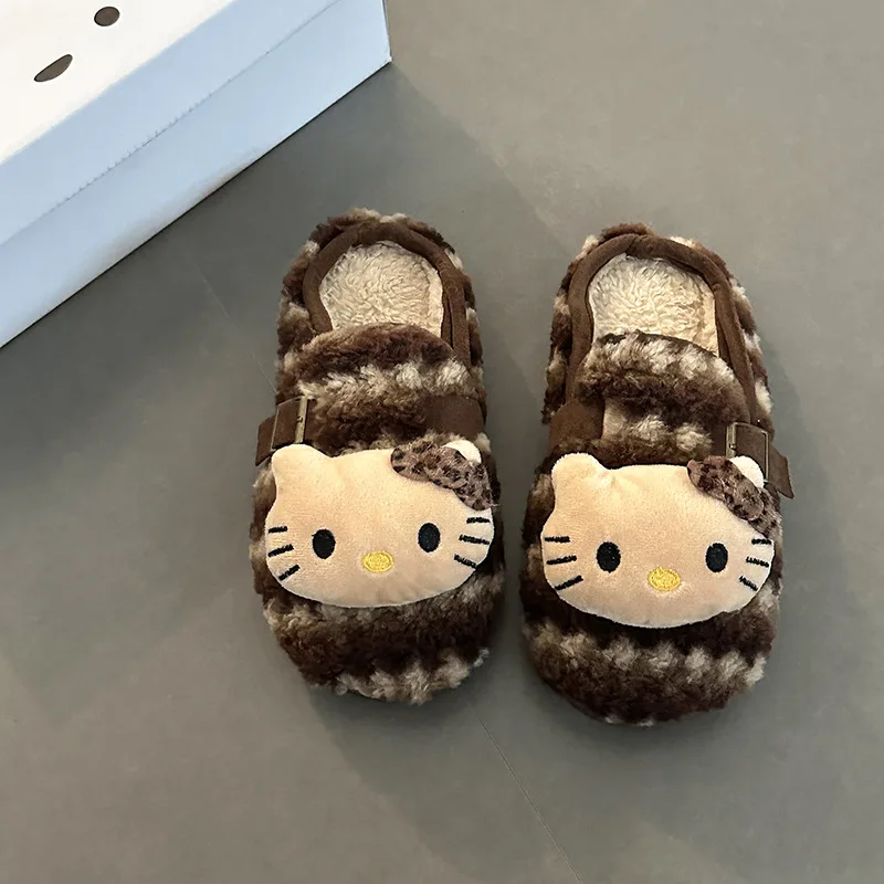 حار سانريو مرحبا كيتي فتاة Kawaii الصوف مبطن النعال طالب الخريف والشتاء موضة الكرتون في الهواء الطلق نعال من القطن جديد #3