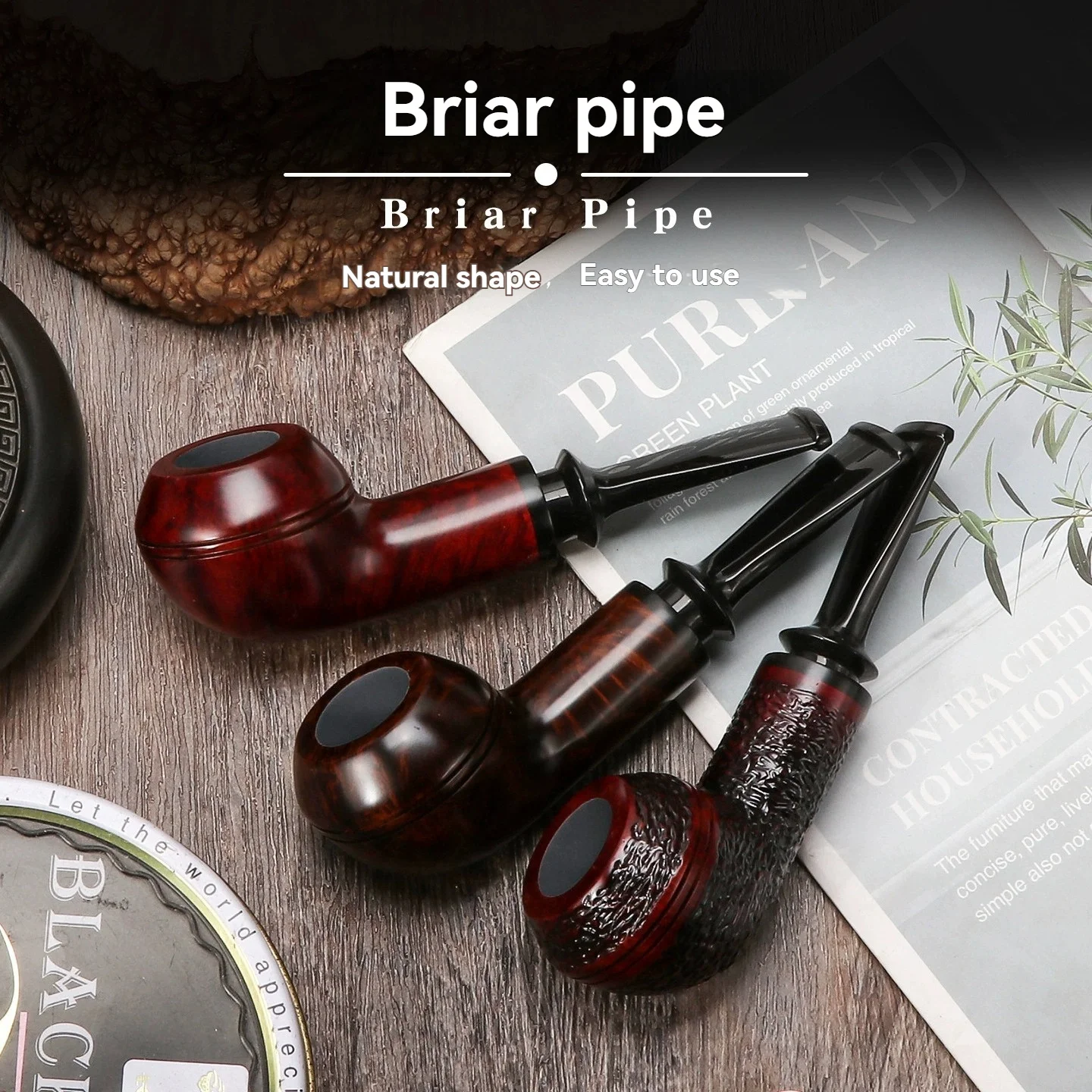 

Трубка для табака из бриарового дерева Bullhead | Большая камера, портативная конструкция | Подарочный набор для курения ручной работы для джентльменов