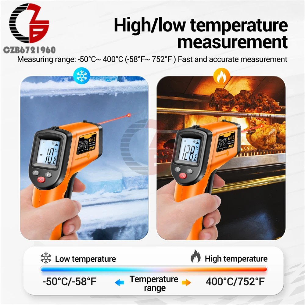 Digital Infrared Thermometer Non-contact Thermometer Industrial Precision Laser Temperature Meter Pyrometer Instrument Tool