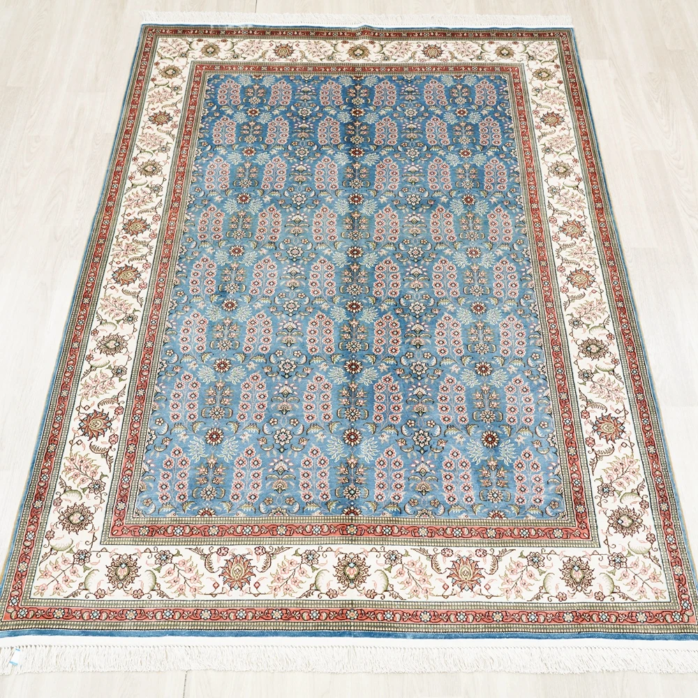 137x198cm Antique Hereke Silk Carpet Dark Blue Hand Knotted Oriental Rug (TJ662A)