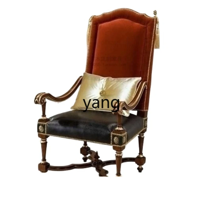 

YJQ high-grade solid wood carving flower gold-painted armrest high-back dining chair leather cloth square back red