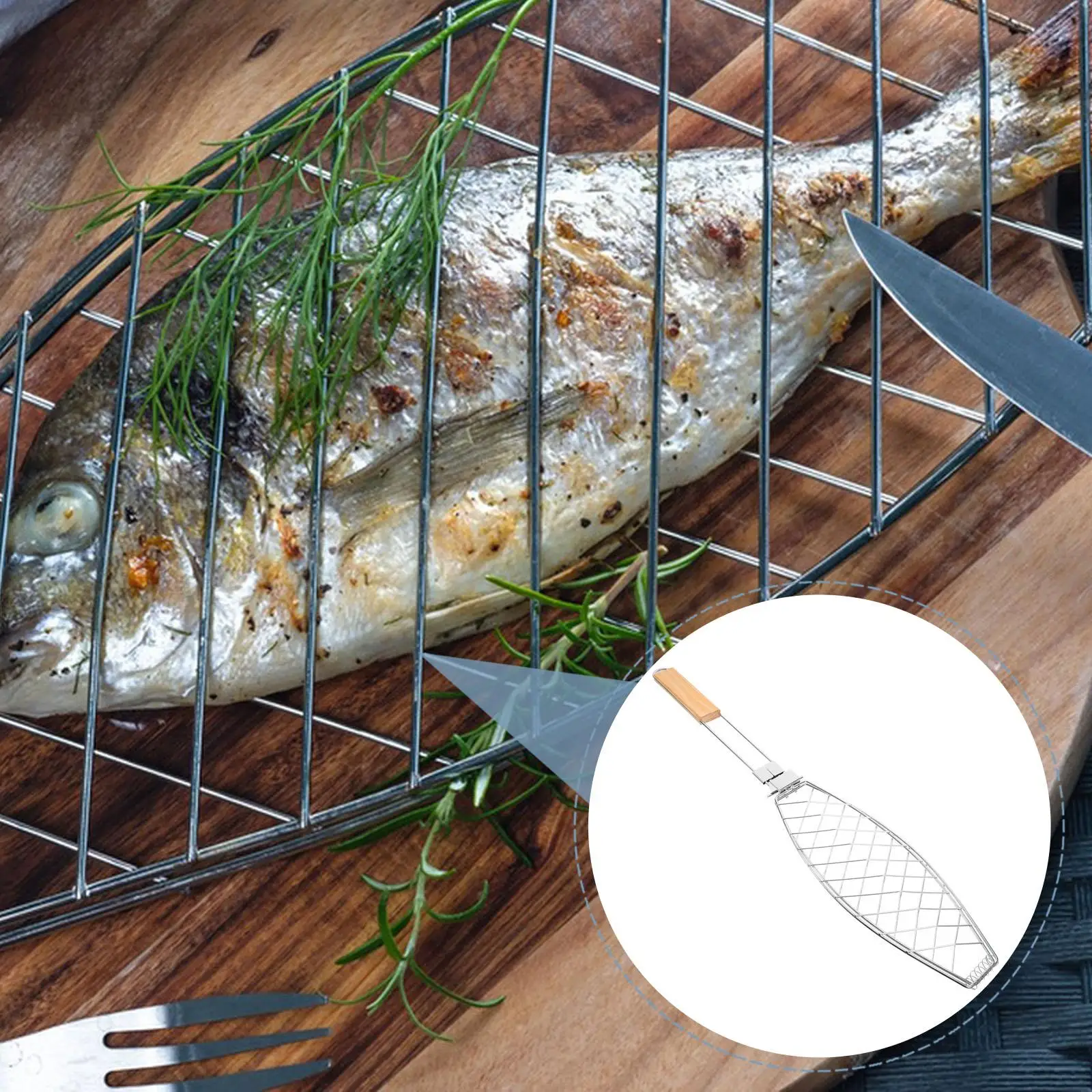 Grilled Fish Clips Mesh Rack Barbecue Stainless Steel Grilling Accessories Wood Net for Bbq