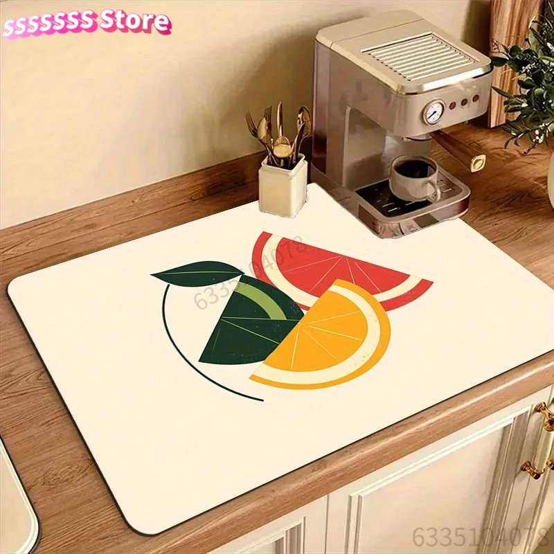 Citrus Slice Absorbent Mat, Colorful Fruit Pattern Drying Mat, Fresh Kitchen Countertop Protector, Table Coaster, Multi-function