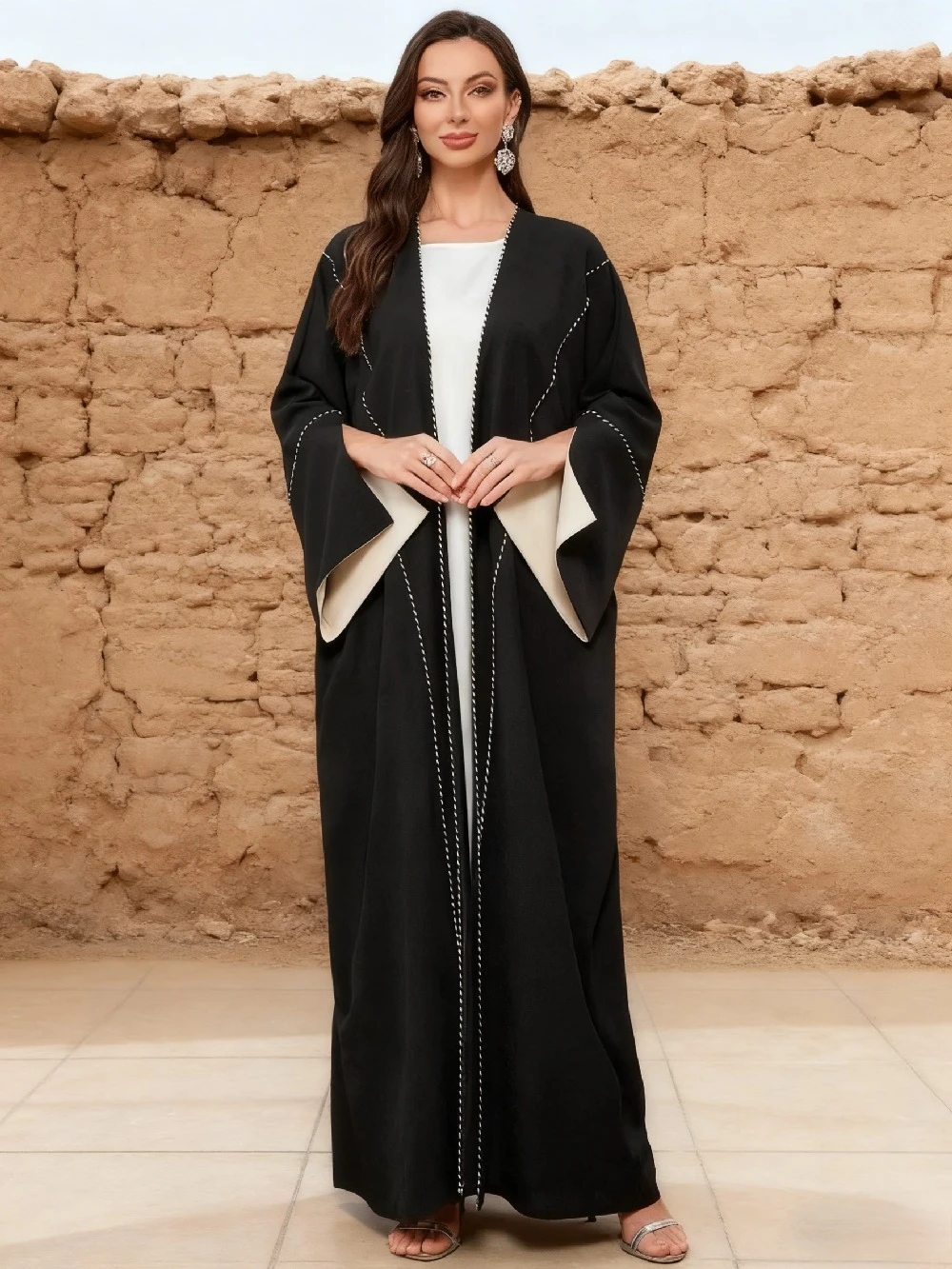 عباية نسائية كارديجان بأكمام مقسمة فساتين أنيقة مفتوحة رداء المغرب قفطان دبي رمضان عيد جلابية إسلامية عبايات #1