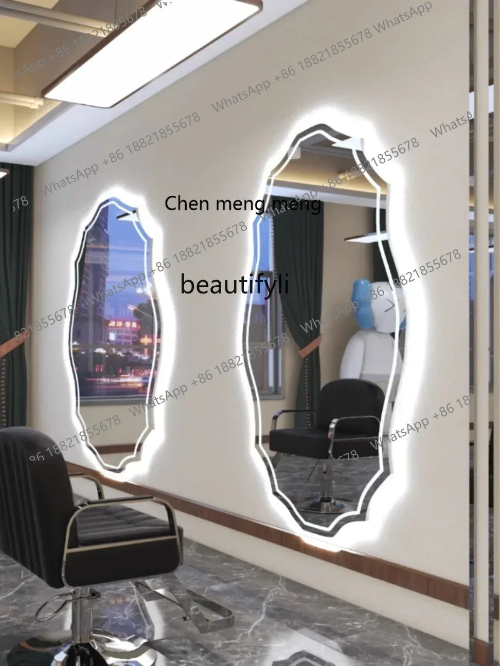 X  R Barber Shop Hair Salon Dressing Table Single-Sided Special-Shaped Hair Cutting Mirror Hair Salon Wall-Mounted Hot Dyeing Mi