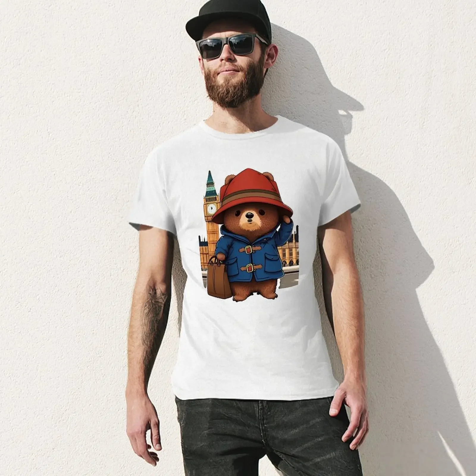 Paddington Bear in London T-shirt tops summer tops fruit of the loom mens t shirts