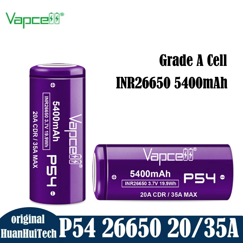 

High Capacity 26650 Lithium ion Battery Original Vapcell P54 INR26650 5400mah CDR 20A Max 35A Rechargeable cell For Flashlight