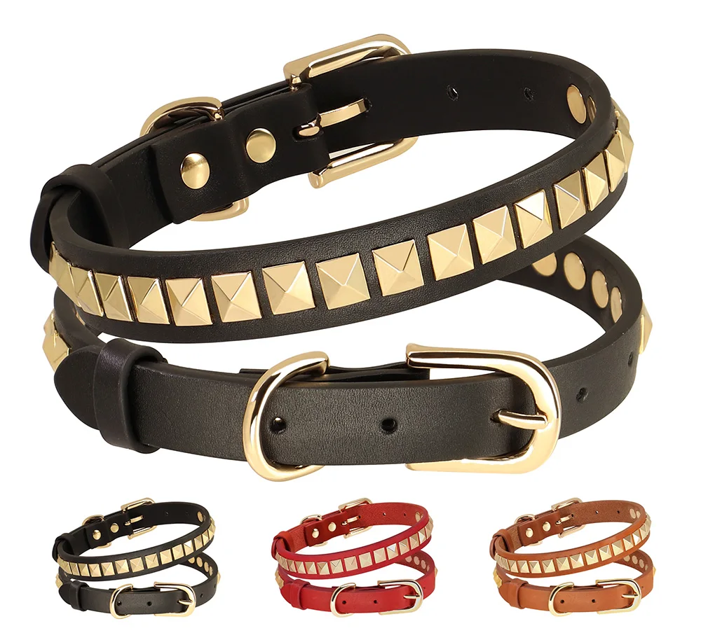 Leather Dog Collar Cool Spiked Studded Dog Necklace Collars Big Dogs Necklace Adjustable For Small Medium Large Dogs Pitbull