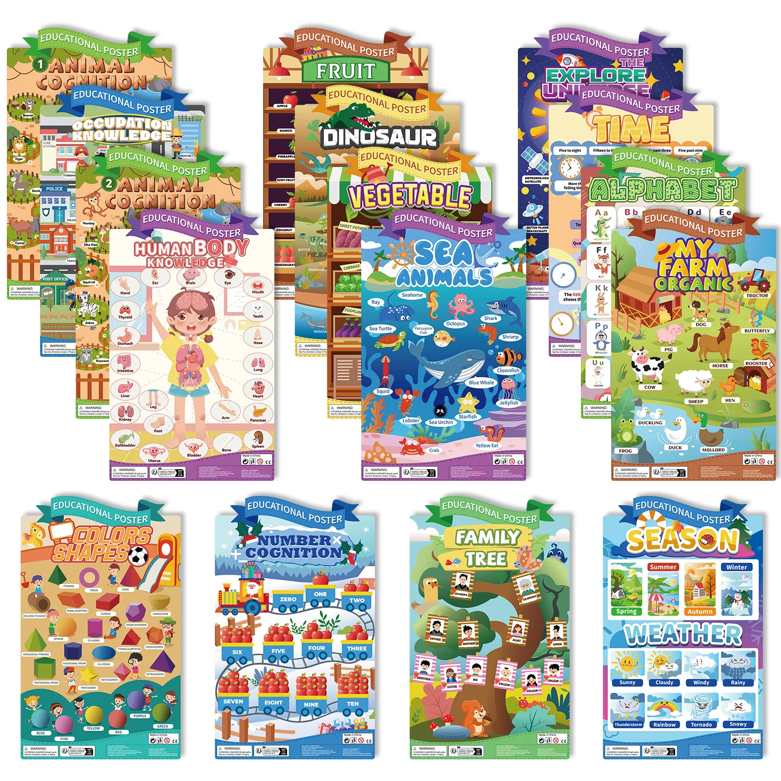 Interesting Knowledge World 16 Theme Early Childhood Education Cognitive Poster Set