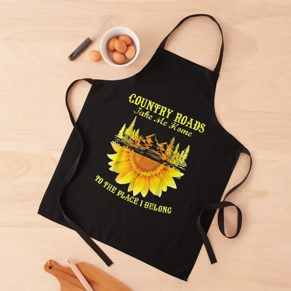 

Sunflower Country Roads Take Me Home Funny Farmer Apron kitchen girl chef for man kitchen item Children'S Apron