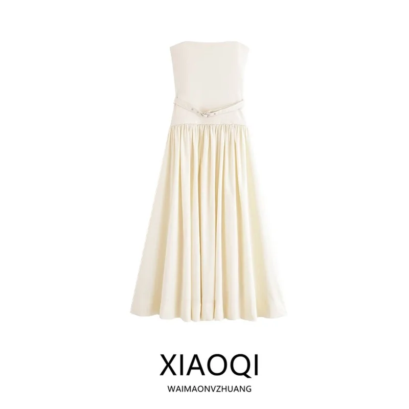 E Vestido Tubo con Hombros Descubiertos y Cinturón, Versátil, Nuevo Modelo de Otoño, Ropa de Mujer Informal, Mezcla de...