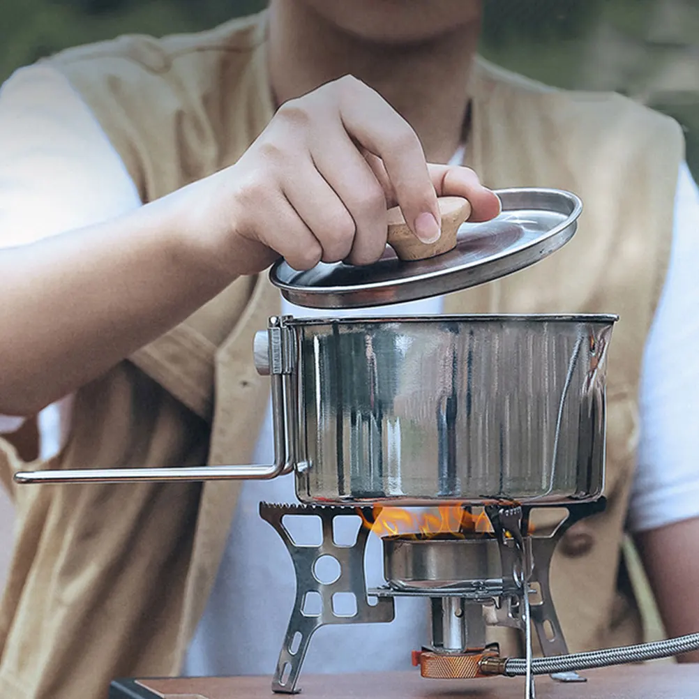 

Portable Stainless Steel Outdoor Cooking Pot Camping Kettle Foldable Easy Clean Picnic Wear Resistant Non Slip Bottom Travel