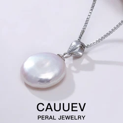 Big Natural pearl coin necklace 925 Sterling Silver Jewelry 12-13mm Button Freshwater Pearl Pendant for woman Fashion Gift