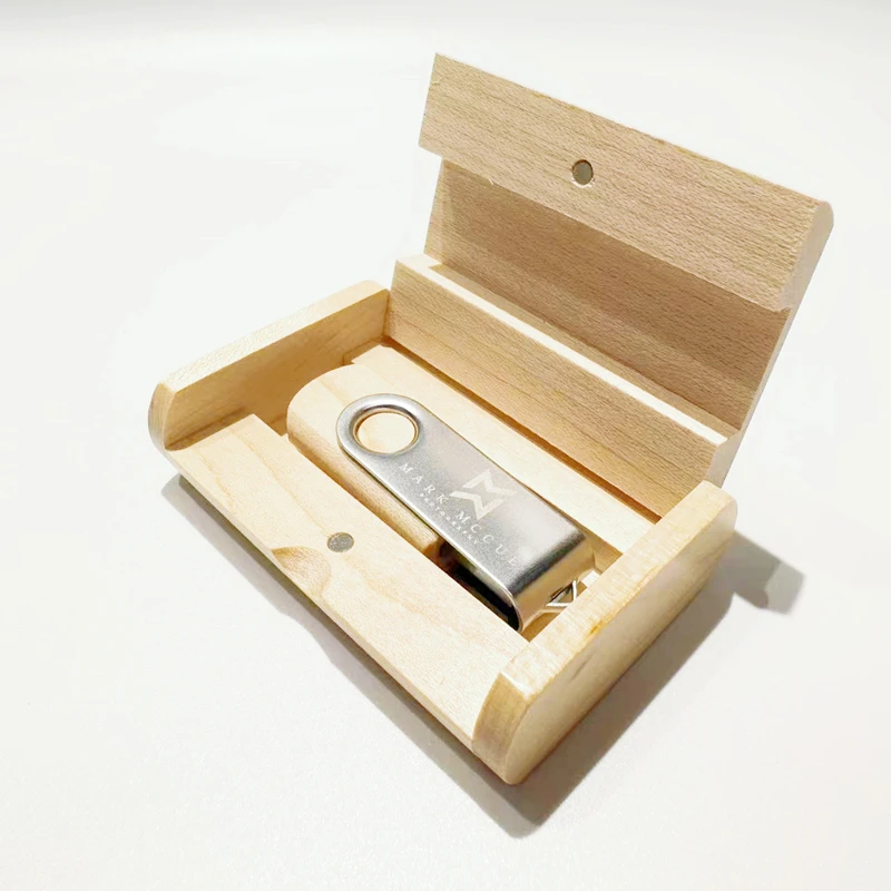 無料カスタムレーザー彫刻ロゴ入りシルバーメタルクリップUSB3.0高速フラッシュドライブ4GB 8GB 16GB 32GB 64GB 128GBとメープルボックス