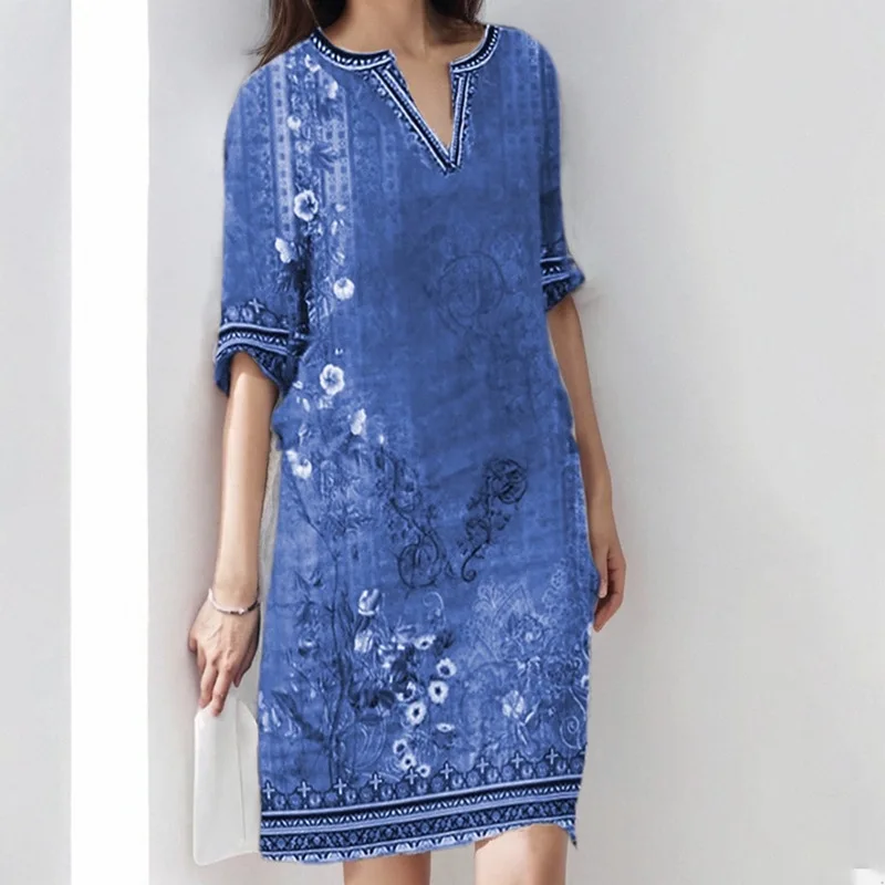 

2025 midi Dresses Women V Neck Short Sleeve Vintage Summer Dress One Piece Chic Elegant Women Clothing Vestidos De Mujer