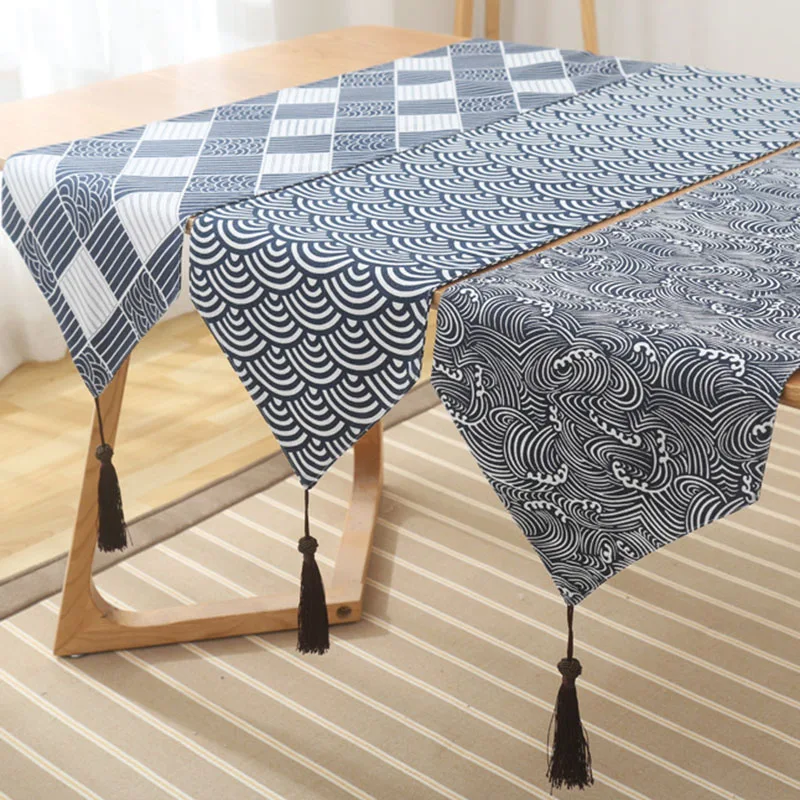 Japanese Cotton and Linen Printed Table Runner Long Tv Cabinet Cover for Living Room Cozy Anti-Wear Tablecloth for Decoration