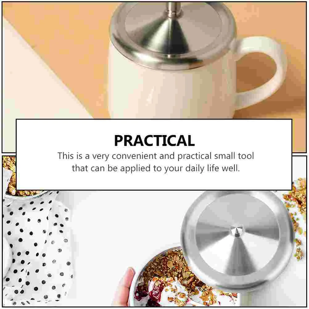 2 Pcs Tea Cups Stainless Steel Lid Round Covers Can Mug Silver Practical Lids Child