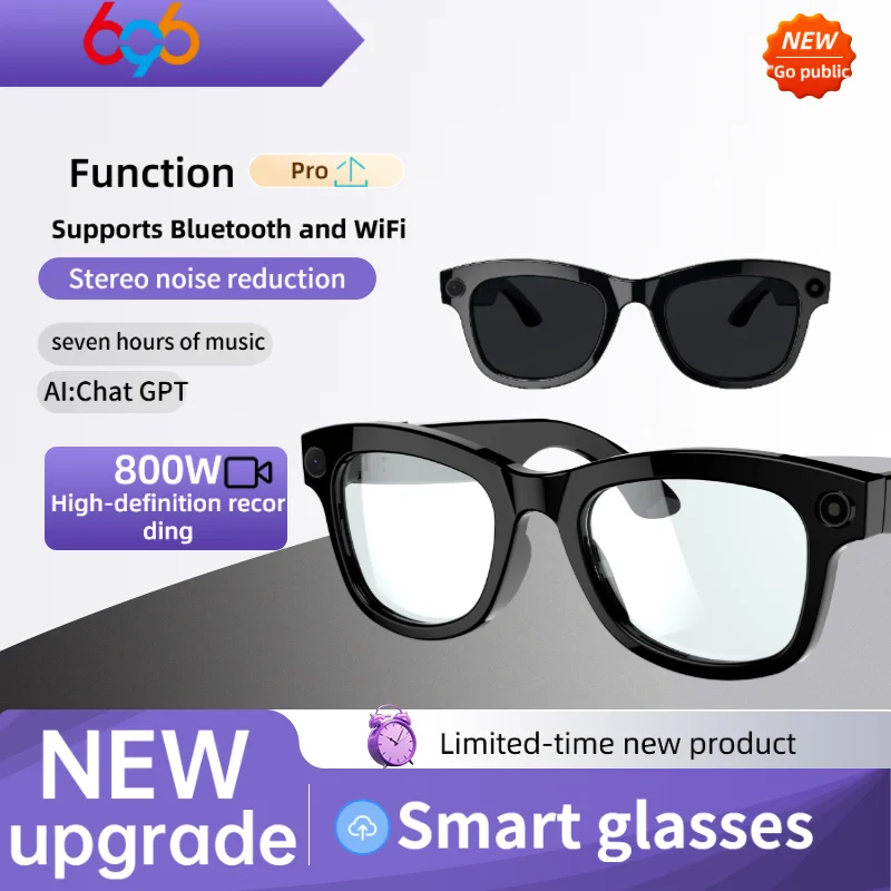 

Men Women HD Call Al Translate Smart Glasses 800W Camera Waterproof Voice Assistant Anti Blue-Light Sunglasses Sound Recording