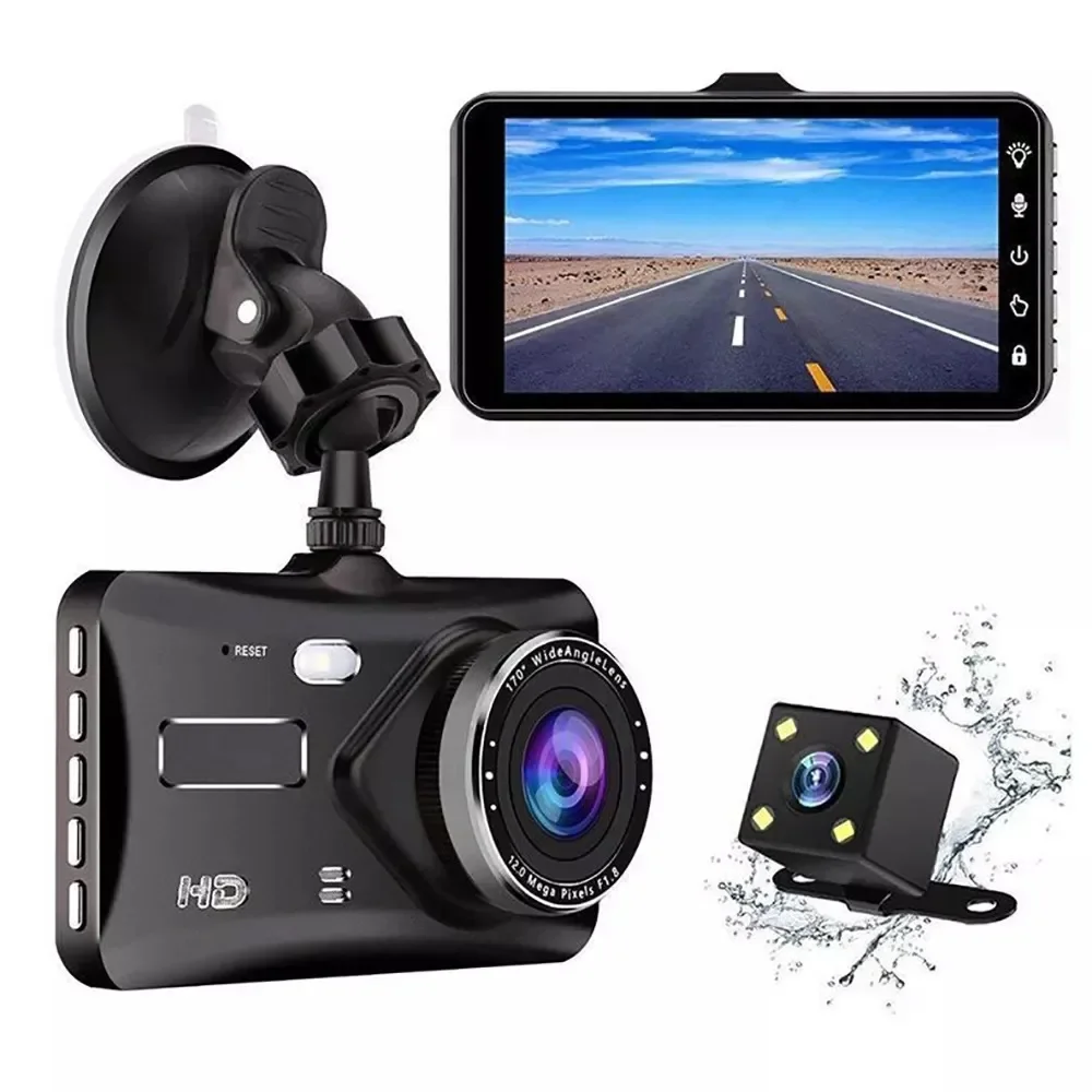 4-Inch Touchscreen Car Dash Cam 1080p HD Dual Lens Front And Rear Dual Recording Reverse Image Cross-Border