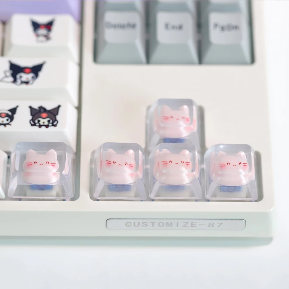 Diy transparente gato keycap para cereja eixo teclado mecânico design personalizado teclas de direção bonito 1u/1.25u tampas de jogo personalizadas