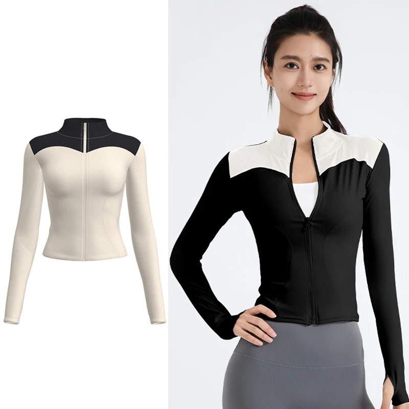 

Spring and Summer 2026 New Long-sleeved Sports Jacket Women's Slim-fit Jacket Top Slimming Tight Yoga Pants Zipper Finger Cuff