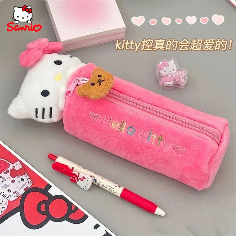 Hello Kitty Plush Pencil Case Student Large Capacity Stationery Bag Hello Kitty Pencil Bag Storage Bag Sanrio Accessories Gifts