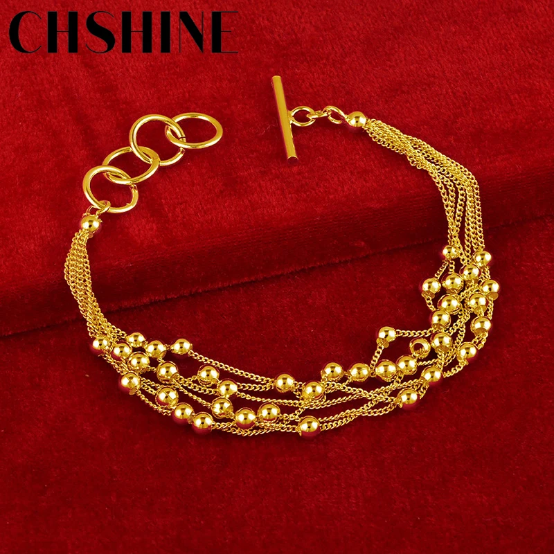 

CHSHINE 925 Sterling Silver Plated 18K Gold Multi Chain Smooth Beads Bracelet For Women Wedding Party Fashion Charm Jewelry
