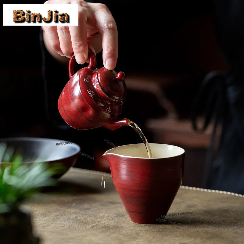 BAEJORIA 100ml Hawthorn Red Powder Handmade Coarse Pottery Teapot Handmade Tea Infuser Pot Tea Soaking Kettle With Strainer Gift