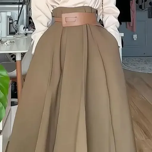 

New casual temperament Joker shirt women's high waist A-shaped skirt two-piece suit Women's skirt suit women's spring