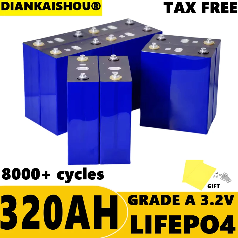 

LiFePO4 320 Ач аккумулятор 3,2 В литий-железо-фосфатный аккумулятор 8000 циклов класса A DIY 12 В 24 В 48 В RV EV тележка для гольфа на солнечной батарее