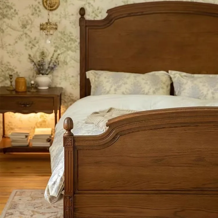 Massivholzbett Retro-Möbel für den Haushalt Eichenholzbett Hauptschlafzimmer Doppelbett Mittelalterliches Prinzessinnenbett
