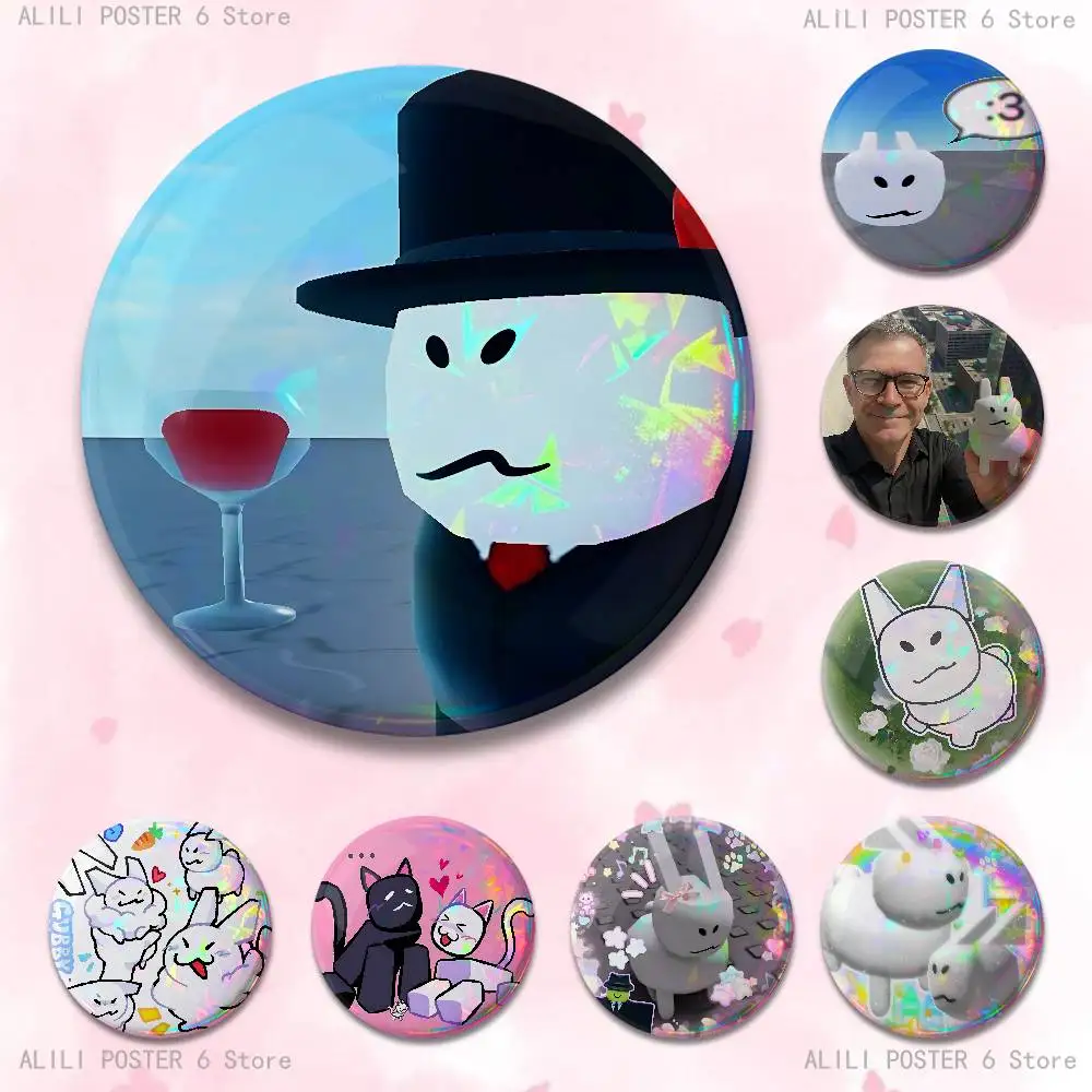 G-Gubby Cat Badges 25 32 44 58 75 mm Round Cosplay Pin Bag Decor Fans Collect Friends Gifts Brooch Souvenir