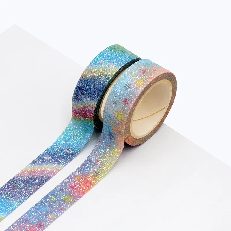 Rainbow Starry Sky DIY Decorative Hand Account Gold Glitter Washi Tape Cute Diary Student Office Material Shiny