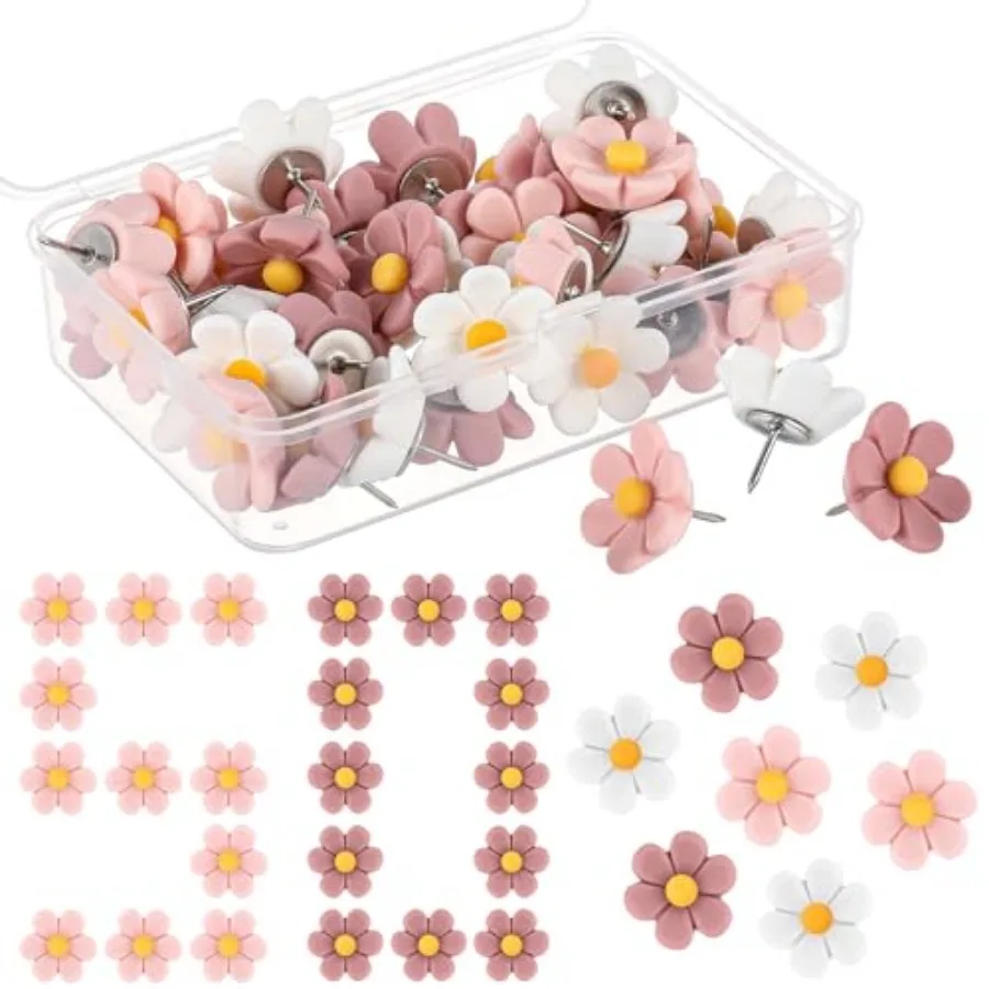 

50 Pcs Push Pins Cute Push Pins for Cork Board Decorative Floret Wall Thumb Tacks for Bulletin Board Office Hanging Photo Poste