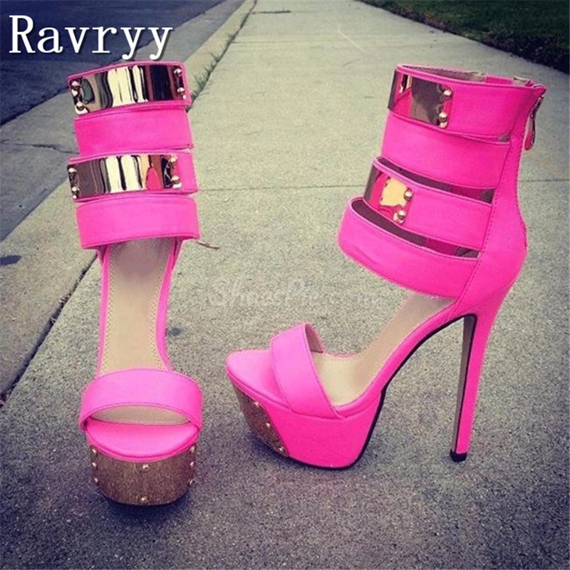Women Open Toe Platform Gladiator Stiletto Sandals Summer New Fashion Metal Decor Rivet Ankle Wrap Buckle Straps High Heel Shoes