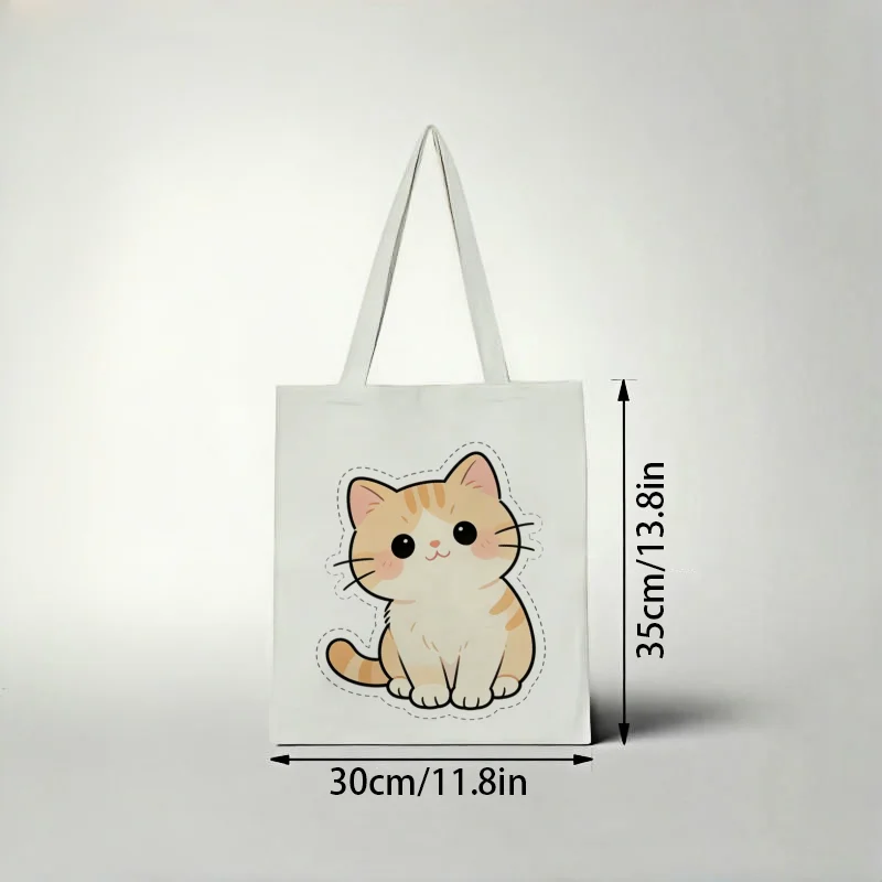 

1pc Cute Chubby Orange Tabby Cat Canvas Tote Bag, Die‑cut Style Sitting Kitten with Pink Cheeks Eco‑friendly Shoulder Bag