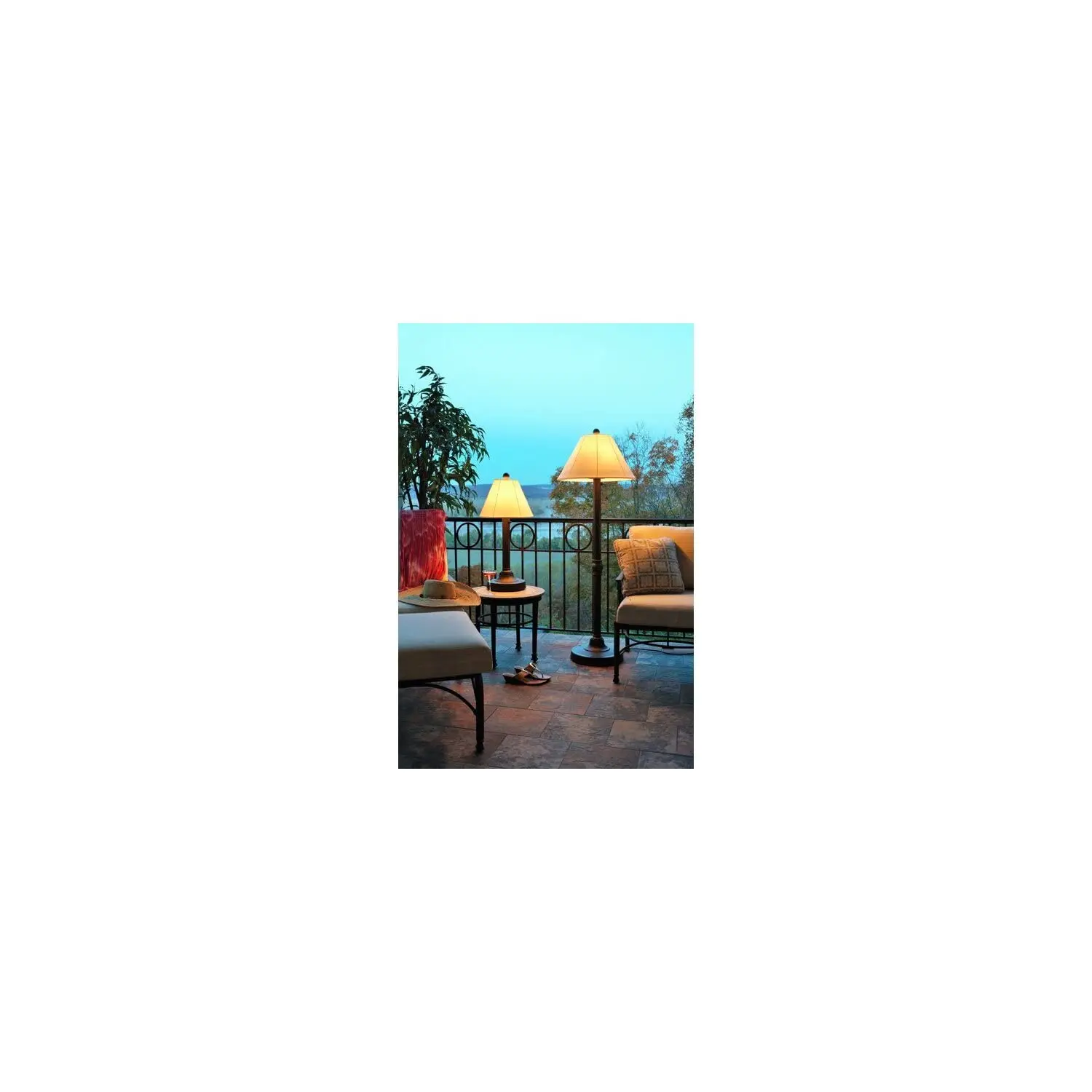 56097 Malibu Outdoor Floor Lamp with Resin Body and Natural Canvas Sunbrella Shade Cover, 28