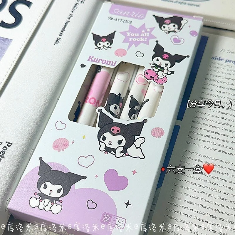 Sanrio Olá Kitty Kuromi Caneta Gel, Kawali Ball Pen, Secagem Rápida, Papelaria Estudante, Brinquedos Bonitos, Presente de Aniversário para Meninas, 0.5mm, 6Pcs