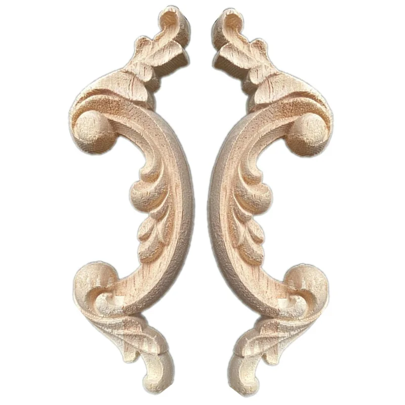 2 pçs escultura em madeira canto decal decal de canto unpainted onlay applique frame casa europeu 3d rosa decoração móveis para casa