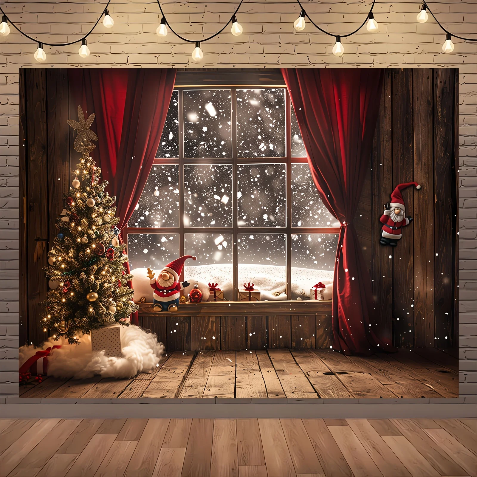 1 polyester Christmas tree and snow window background, multifunctional ultra-fine fiber cloth photography background