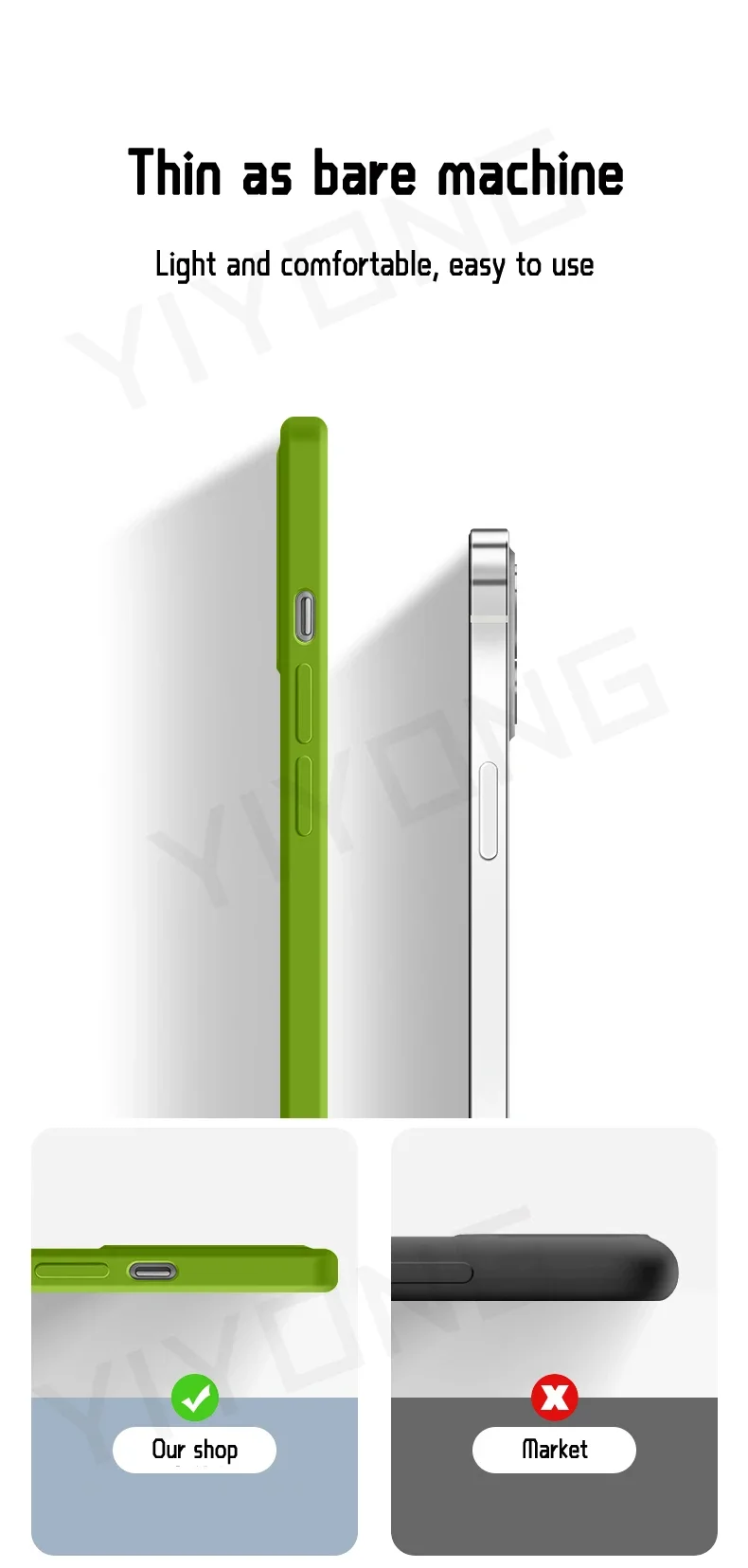 Handyhüllen für iPhone Air 17 16 18 Pro Max 17e 16e 15 14 Plus 13 Mini, YIYONG Quadratische Seidige Flüssigsilikon-Softcover – Detail 8