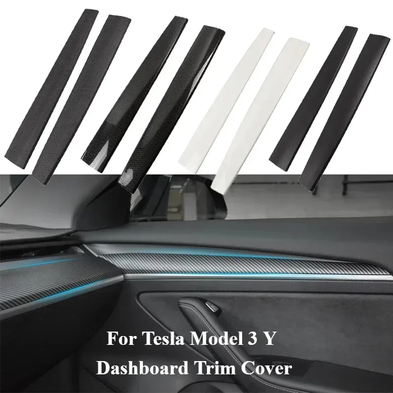 Car Door Side Trim Dashboard Cover For Tesla Model 3 Y Carbon Fiber Pattern Front Interior Dashboard Central Control Trim Strip