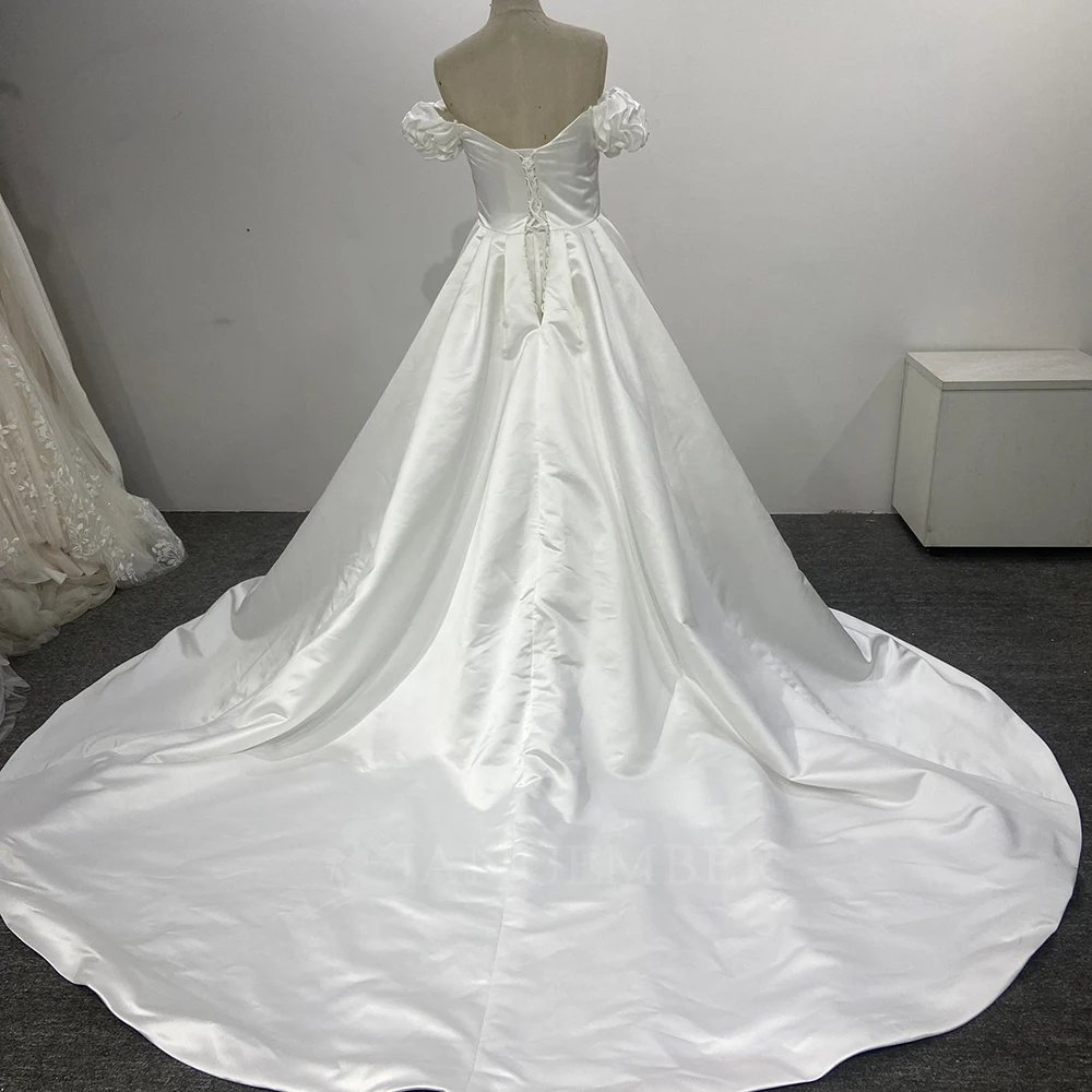Sheer Pleat A Line Criss-Cross Wedding Dresses Sweet Train Satin Formal Bridal Grown Lace Up Back Vestido de Noiva 2026