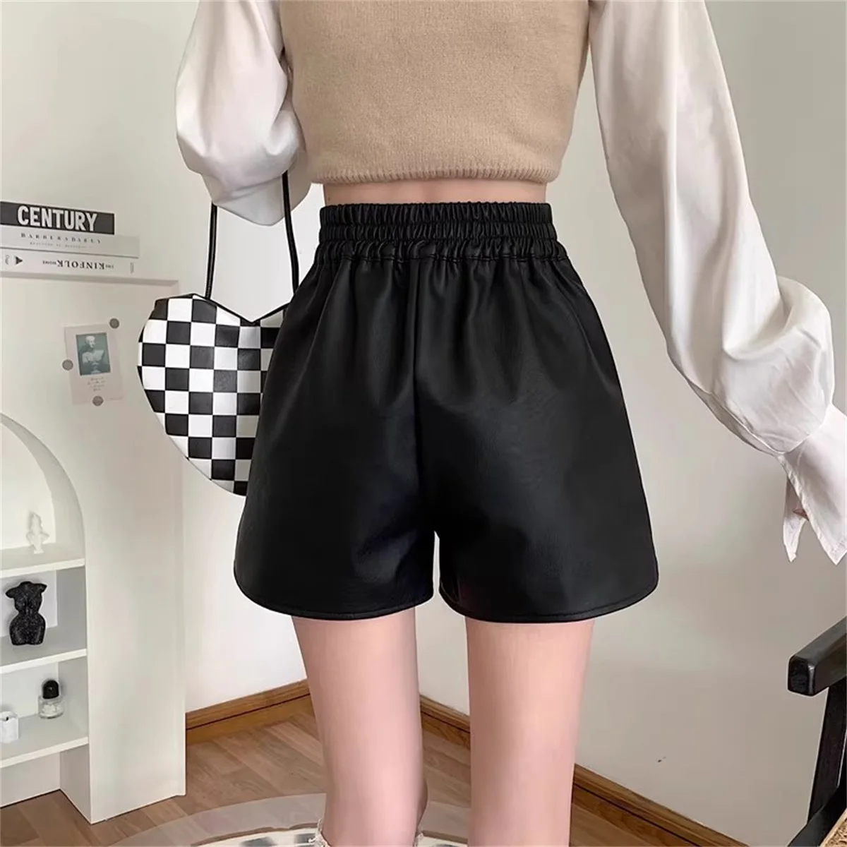 Fashion PU Shorts For Women 2025 Autumn Winter Retro New In Short Pant Solid High Waist Chic Shorts Lady Y2k Casual Street Wear - Image 4