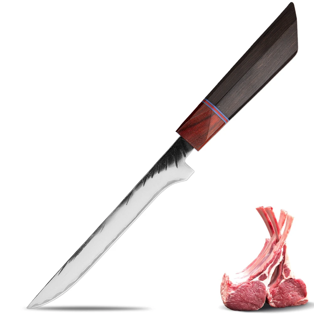 Japanese 6 Inch Boning Knife 3-layer Composite Steel Sharp Professional Kitchen Deboning Knife for Poultry and Fish,Ebony Handle