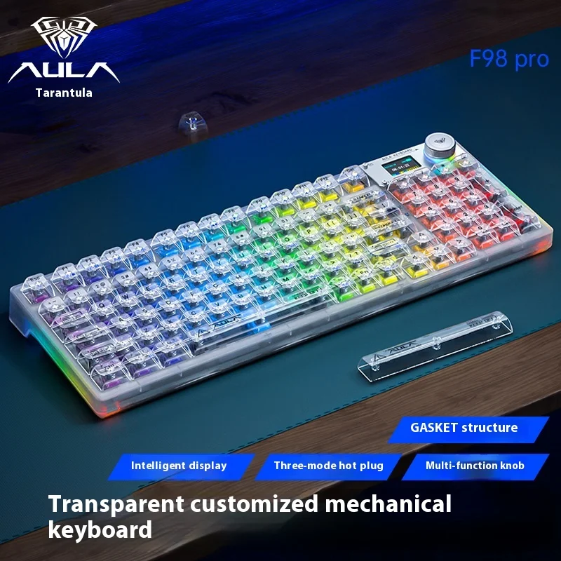 AULA F98PRO Transparent Wireless Mechanical Keyboard Bluetooth 2.4G Hot Swappable RGB Backlit Custom E-sports Gaming Keyboard