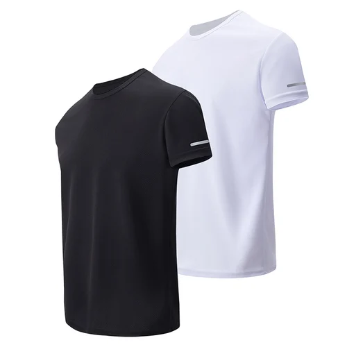 Imagen 2 del producto 1/2/4 Uds. Camisa deportiva holgada de secado rápido para correr de manga corta para hombres jóvenes mezcla y combinar de colores sólidos de verano para hombres de mediana edad