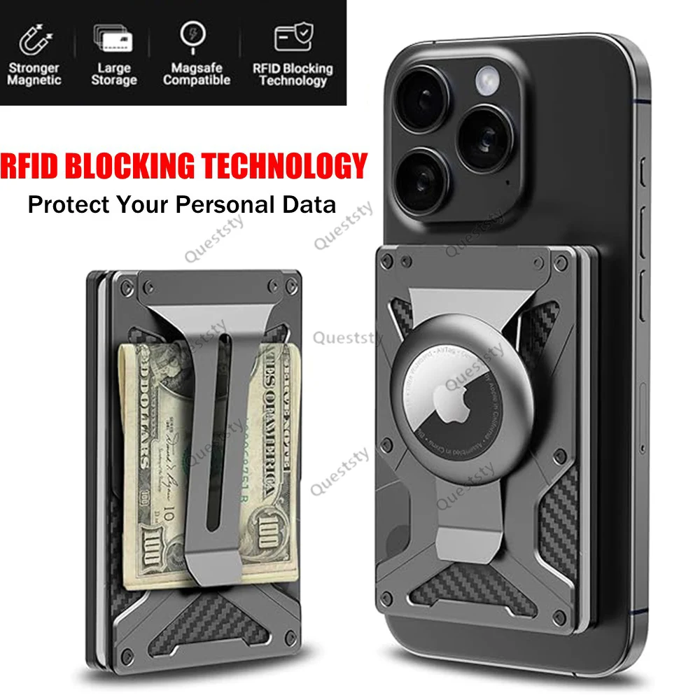 

Mag Safe Wallet Money Clip Air Tag Holder and Money Clip With1 Magnetic Sheets for Magnetic and Non-Magnetic Phones