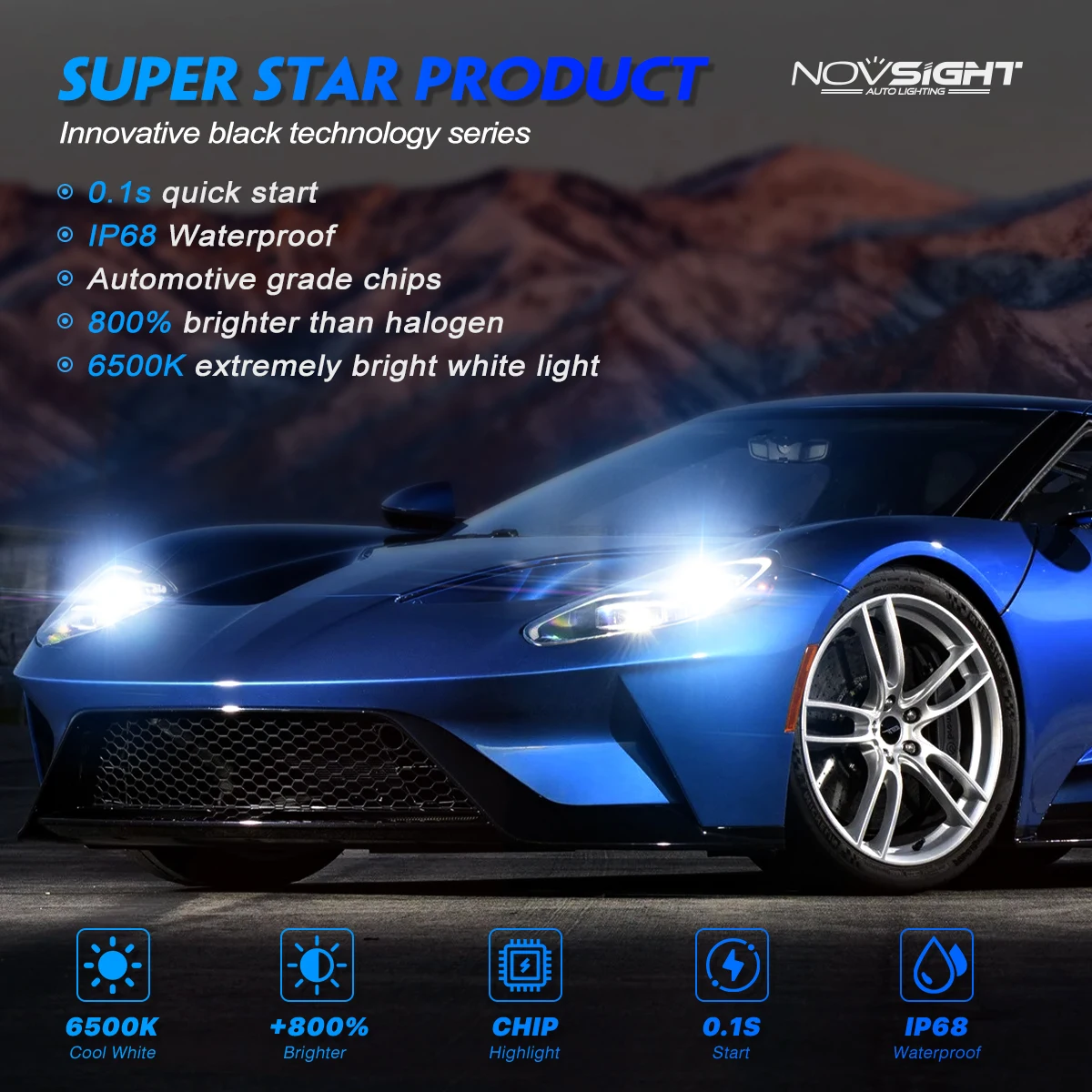 CANBUS Error Free LED Headlight Bulbs 9012 H11 H4 H7 9005 9006, 200W 40000LM 6500K Super Bright Plug&Play Kit (Novsight N60)