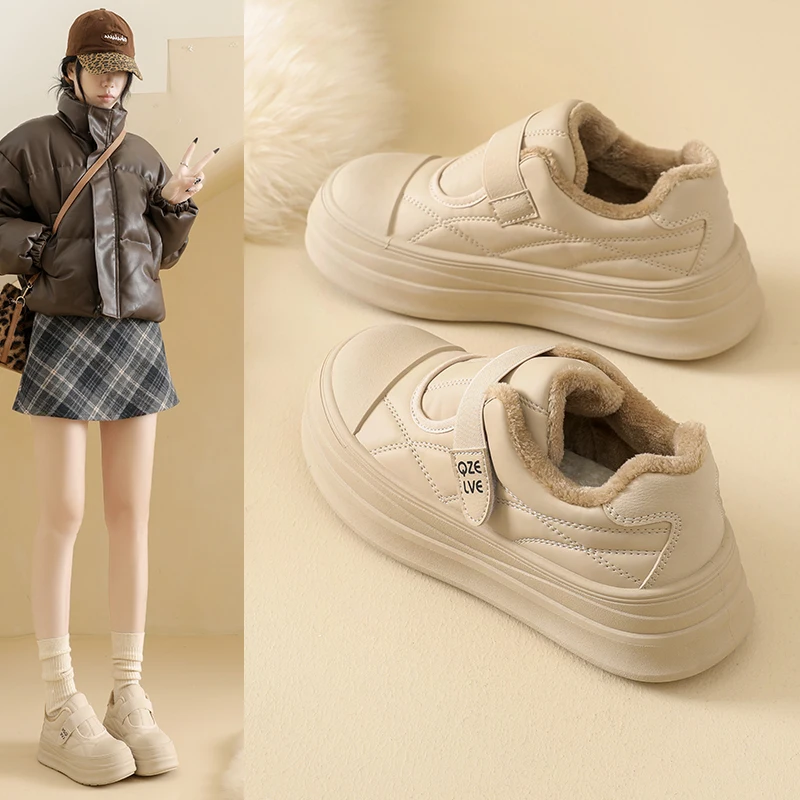 أحذية رياضية دافئة للأب، أحذية رياضية كاجوال من القطن مع بطانة من الصوف للنساء، أحذية رياضية خارجية، XQ-T2685 #4